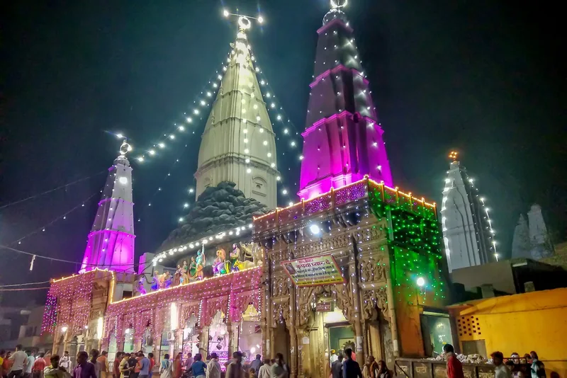 Banke Bihari Temple, Vrindavan, lit for evening darshan