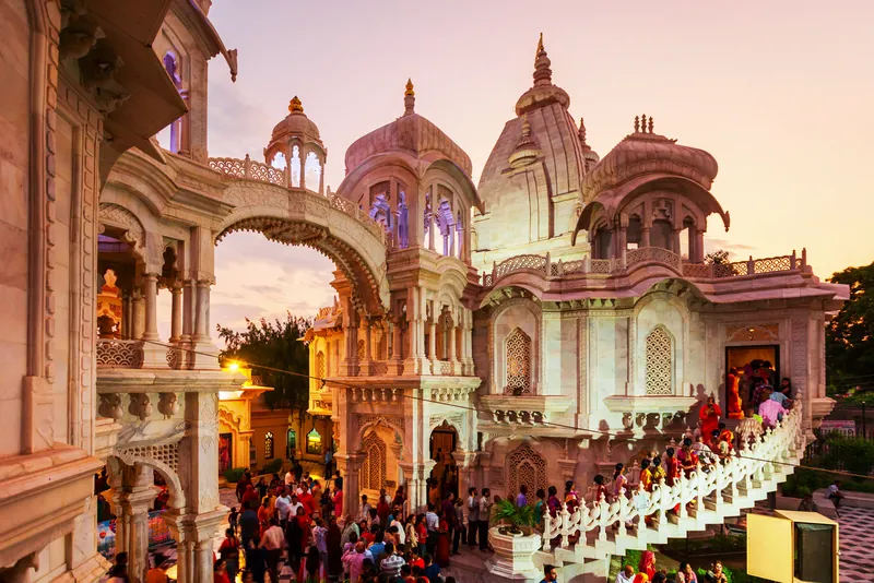 ISKCON Krishna Balaram Mandir, Vrindavan at golden hour
