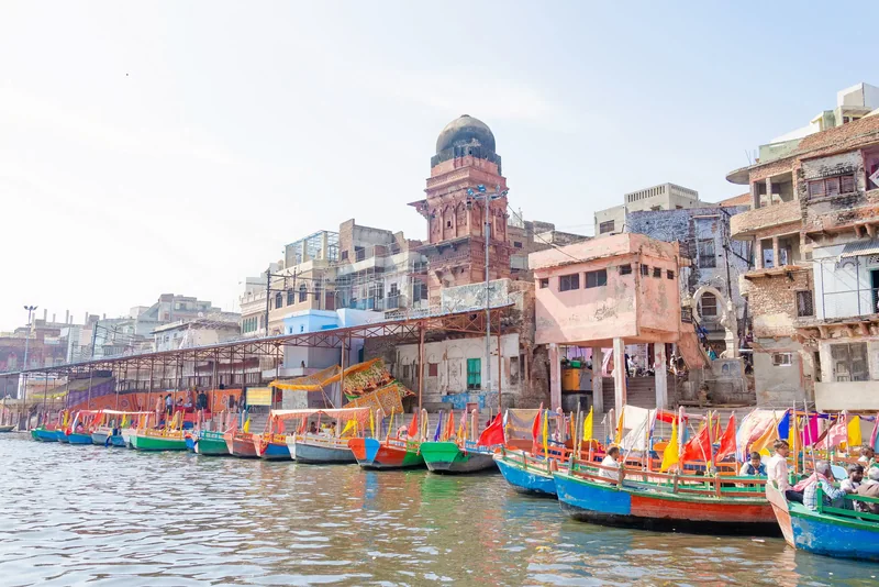Keshi Ghat on the Yamuna with pilgrim boats, Vrindavan